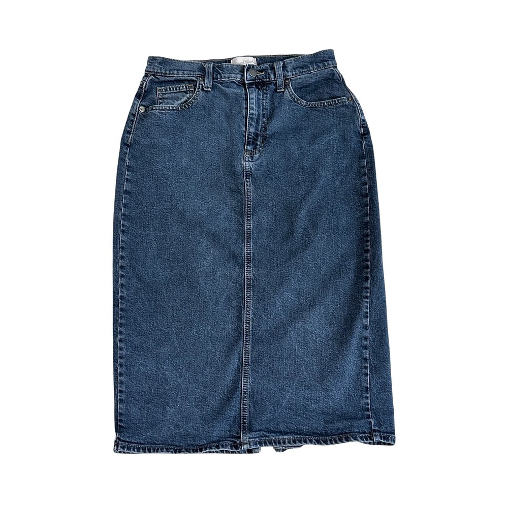 Universal Thread Denim Skirt Size 6 Blue High Rise Midi Straight Slit Western
